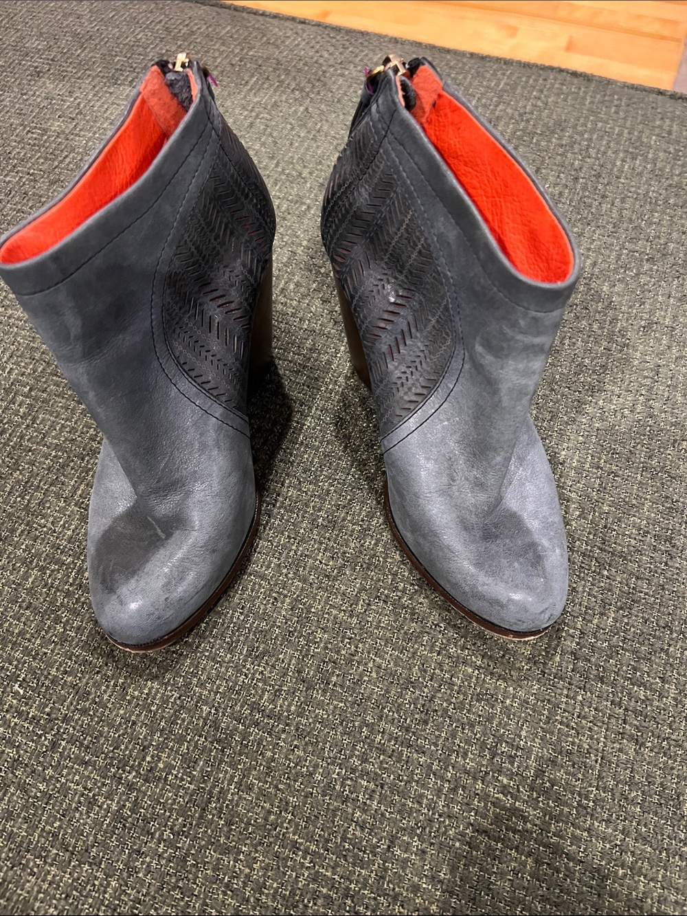 Coach Gray Leather Ankle Booties with Red Interior (sz 6)